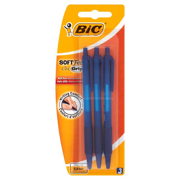 Bic Soft Feel Clic Grip Długopis automatyczny niebieski 3 sztuki