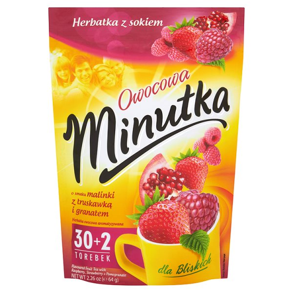 Minutka Owocowa o smaku malinki z truskawką i granatem Herbatka z sokiem 64 g (32 torebki)