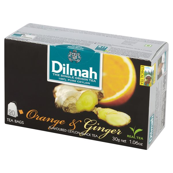 Dilmah Cejlońska czarna herbata z aromatem pomarańczy i imbiru 30 g (20 torebek)