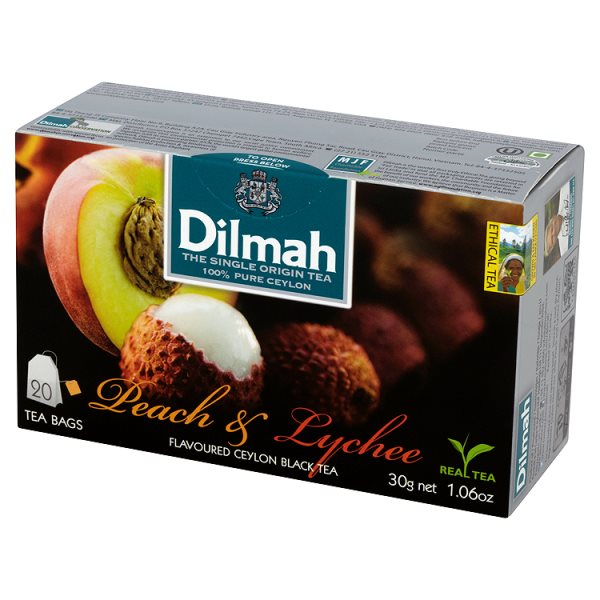Dilmah Cejlońska czarna herbata z aromatem brzoskwini i owocu liczi 30 g (20 torebek)