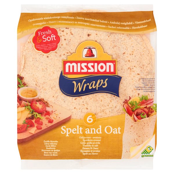 Mission Wraps Tortille z mąki pszennej orkiszowo-owsiane 370 g (6 sztuk)