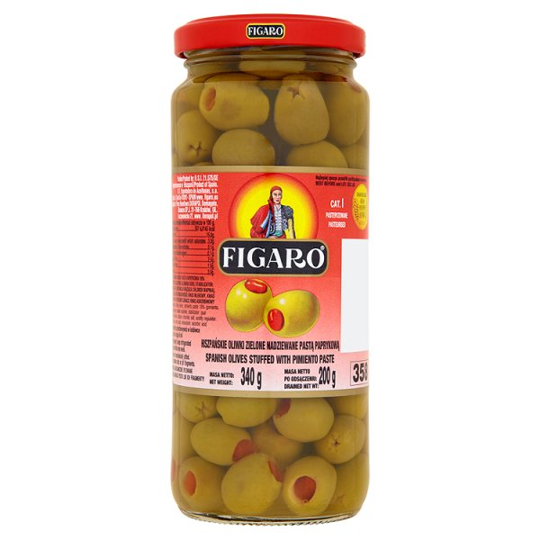 Figaro Hiszpańskie oliwki zielone nadziewane pastą paprykową 340 g