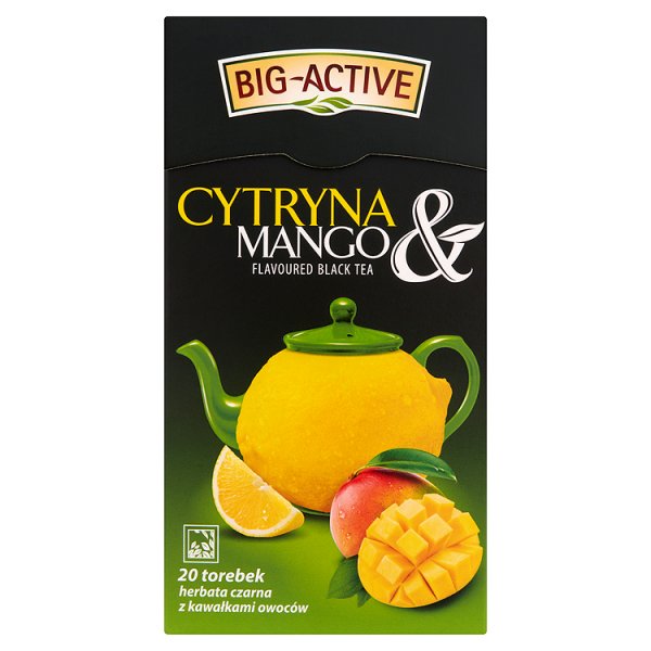 Big-Active Cytryna &amp; Mango Herbata czarna z kawałkami owoców 40 g (20 torebek)