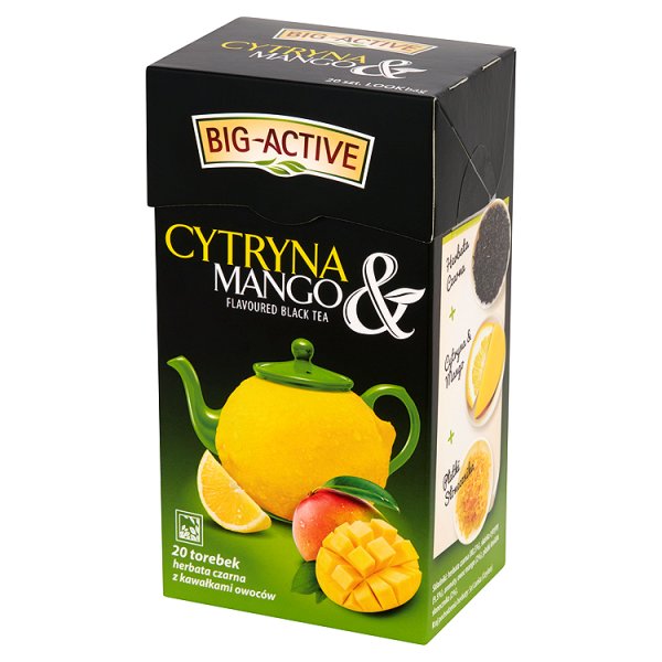 Big-Active Cytryna &amp; Mango Herbata czarna z kawałkami owoców 40 g (20 torebek)