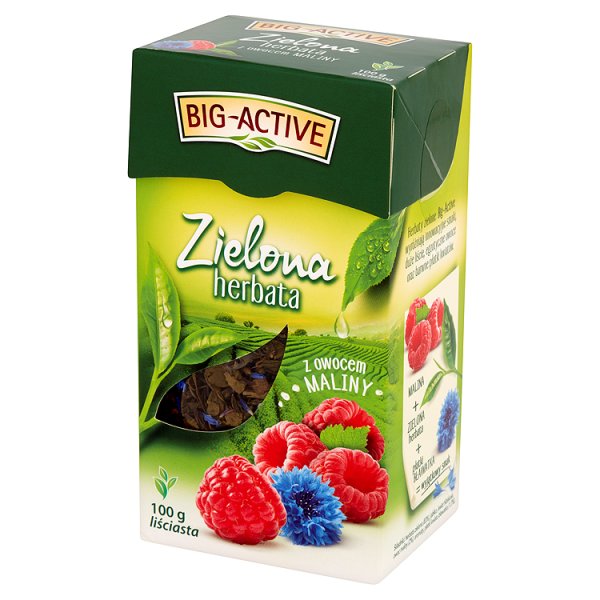 Big-Active Zielona herbata liściasta z owocem maliny 100 g