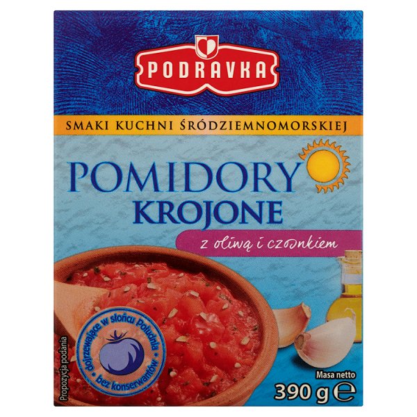 Podravka Pomidory krojone z oliwą i czosnkiem 390 g