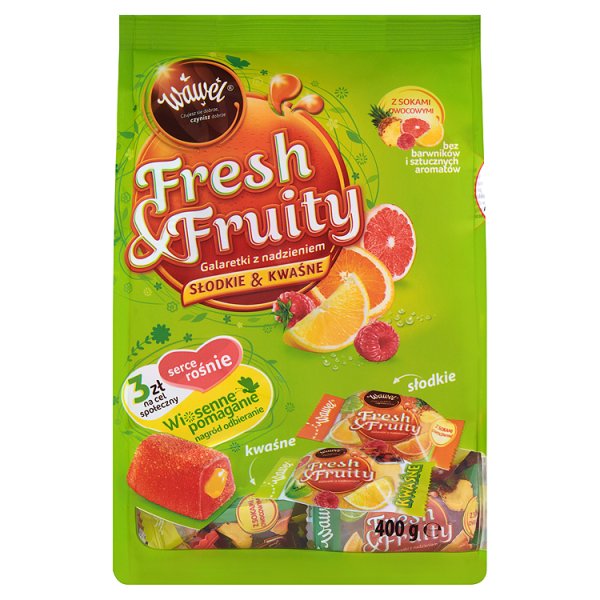 Wawel Fresh &amp; Fruity Galaretki z nadzieniem słodkie &amp; kwaśne 400 g