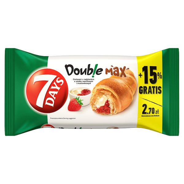 7 Days Doub!e Max Croissant z nadzieniem o smaku waniliowym i truskawkowym 110 g