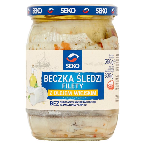 Seko Beczka śledzi Filety z olejem wiejskim 550 g