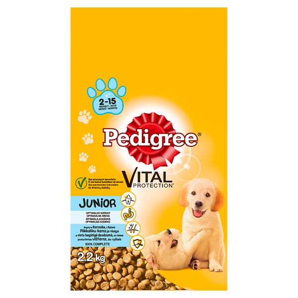 Pedigree Vital Protection Junior 2-15 miesięcy Karma pełnoporcjowa bogaty w kurczaka z ryżem 2,2 kg