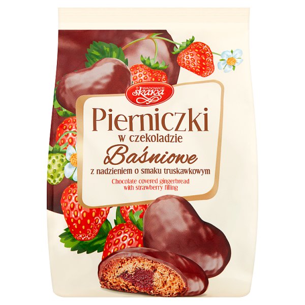 Wadowice Skawa Pierniczki w czekoladzie baśniowe z nadzieniem o smaku truskawkowym 150 g
