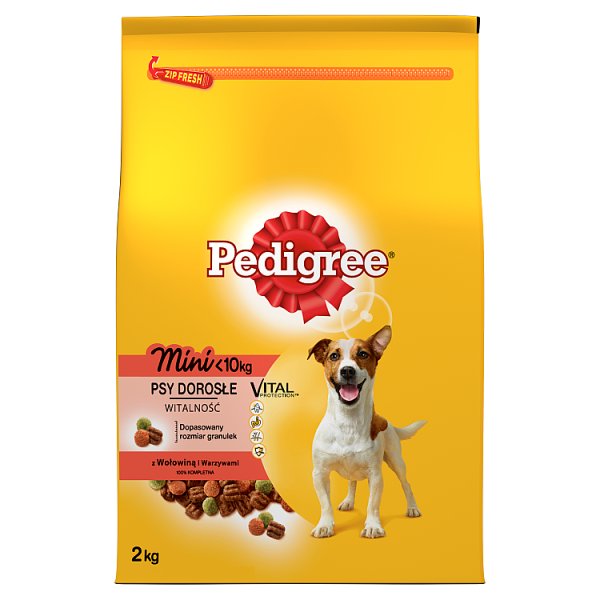 Pedigree Vital Protection Mini &lt;10 kg Psy dorosłe Karma pełnoporcjowa z wołowiną i warzywami 2 kg