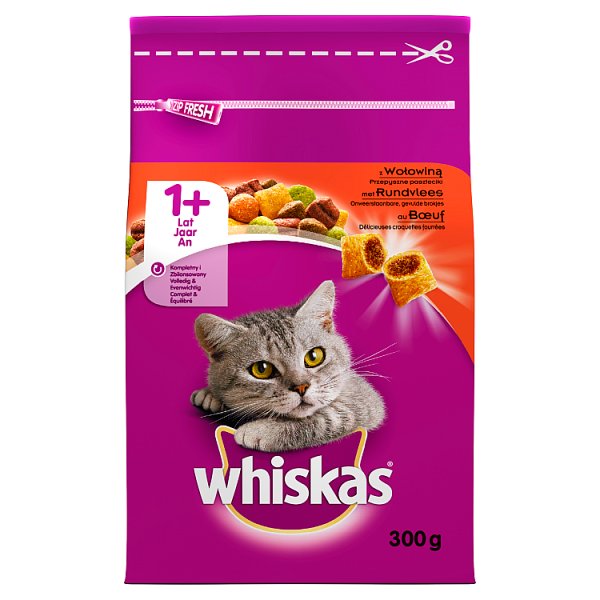 Whiskas 1+ lat Karma pełnoporcjowa przepyszne paszteciki z wołowiną 300 g