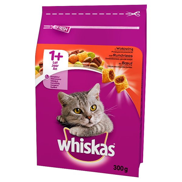 Whiskas 1+ lat Karma pełnoporcjowa przepyszne paszteciki z wołowiną 300 g