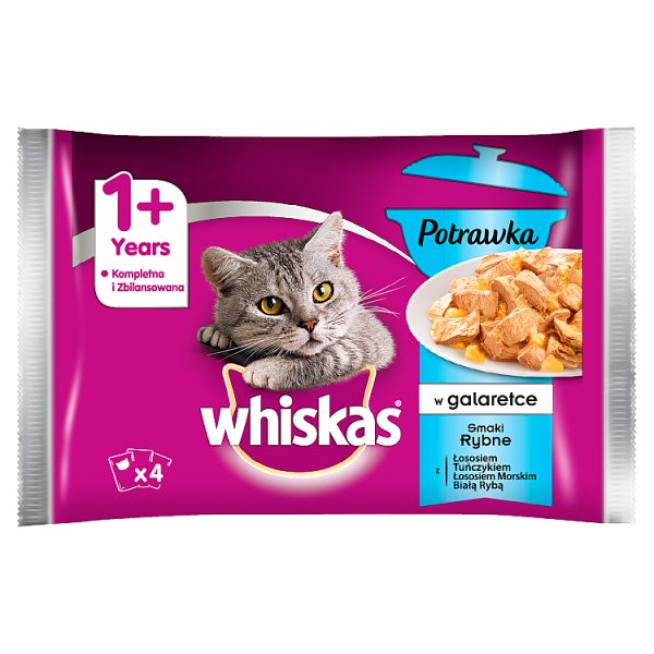 Whiskas 1+ lat Karma pełnoporcjowa potrawka w galaretce smaki rybne 340 g (4 x 85 g)