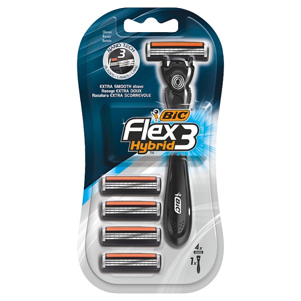BiC Flex 3 Hybrid Jednoczęściowa 3 ostrzowa maszynka do golenia i 4 wymienne wkłady