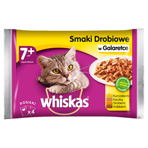 Whiskas 7+ lat Karma pełnoporcjowa smaki drobiowe w galaretce 400 g (4 x 100 g)