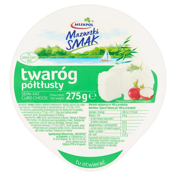 Mlekpol Mazurski Smak Twaróg półtłusty 275 g