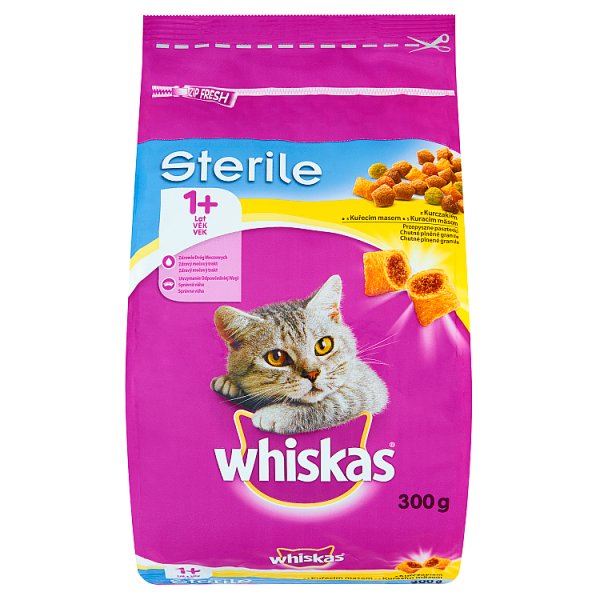 Whiskas Sterile z kurczakiem Przepyszne paszteciki Karma pełnoporcjowa 1+ lat 300 g