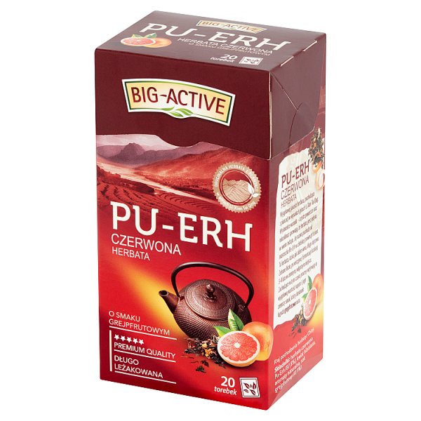 Big-Active Pu-Erh Herbata czerwona o smaku grejpfrutowym 36 g (20 x 1,8 g)