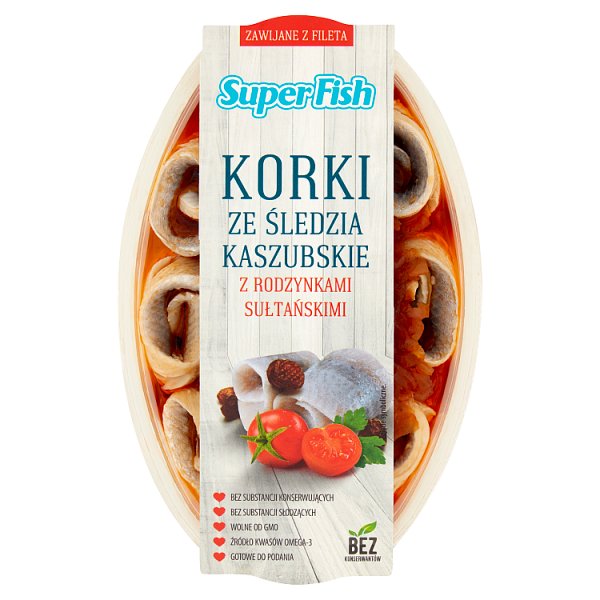 SuperFish Korki ze śledzia kaszubskie z rodzynkami sułtańskimi 250 g