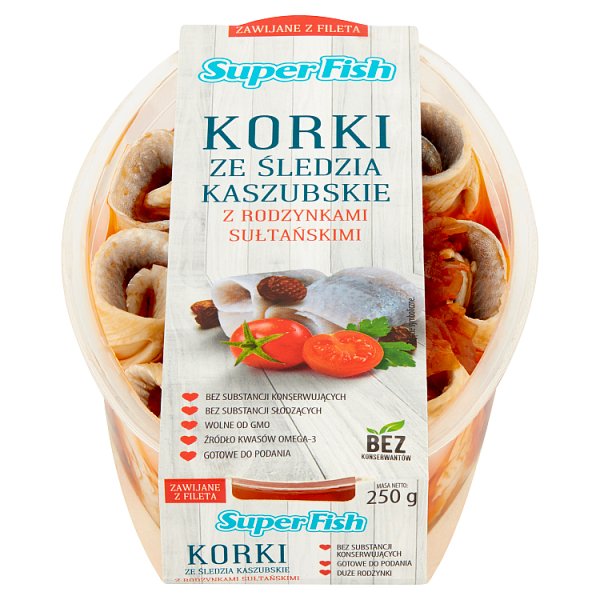 SuperFish Korki ze śledzia kaszubskie z rodzynkami sułtańskimi 250 g