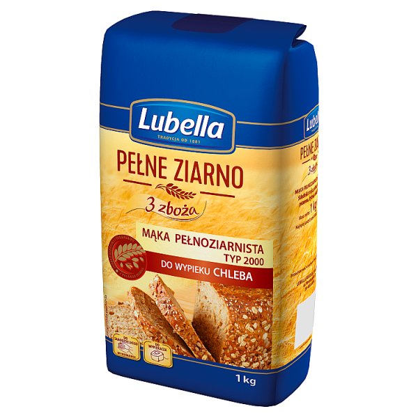 Lubella Pełne Ziarno 3 zboża Mąka pełnoziarnista do wypieku chleba typ 2000 1 kg