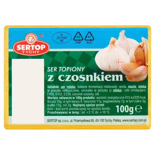 Sertop Tychy Ser topiony z czosnkiem 100 g