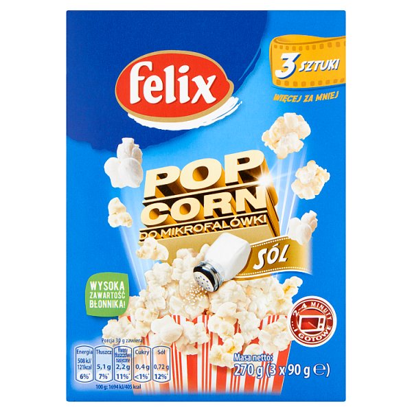 Felix Popcorn do mikrofalówki solony 270 g (3 x 90 g)