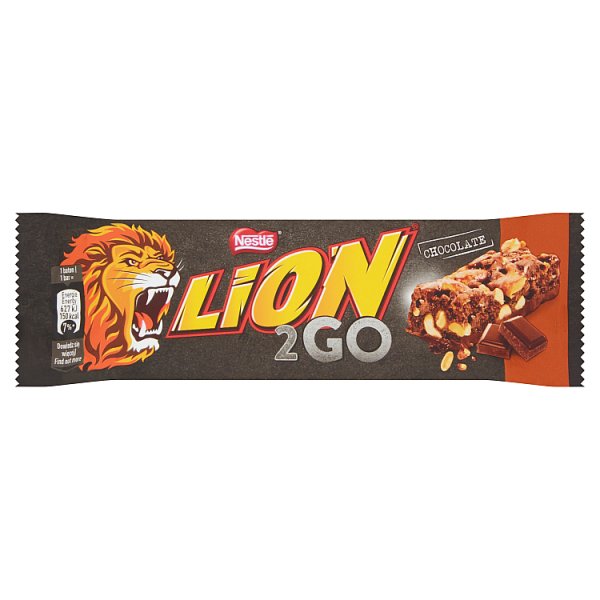 Lion 2Go Chocolate Baton z orzechami ziemnymi rodzynkami kawałkami czekolady chrupkami ryżowymi 33 g