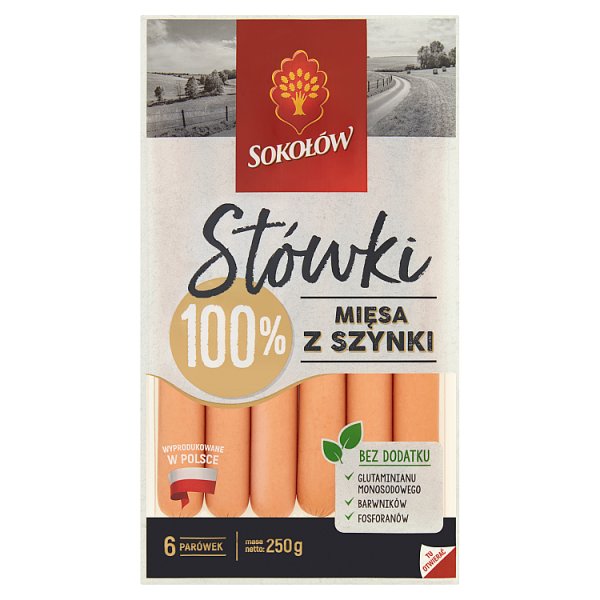 Sokołów Stówki Parówki z szynki 250 g (6 sztuk)