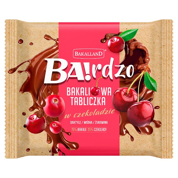Bakalland Ba!rdzo Bakaliowa tabliczka w czekoladzie daktyle wiśnia żurawina 65 g