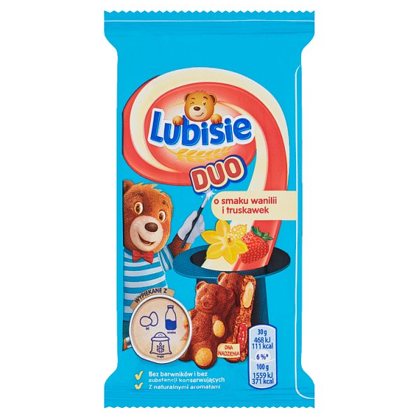 Lubisie Duo Ciastko biszkoptowe z nadzieniem o smaku wanilii i truskawek 30 g