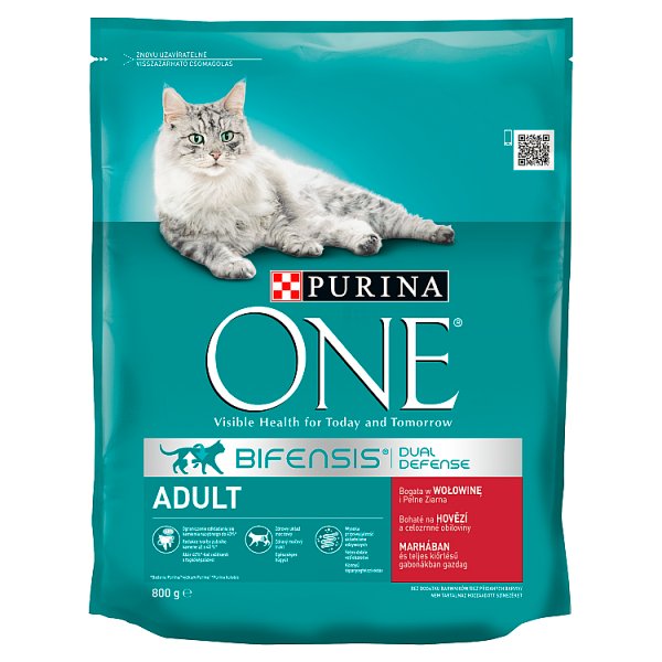 PURINA ONE Adult Pełnoporcjowa karma dla dorosłych kotów bogata w wołowinę i pełne ziarna 800 g