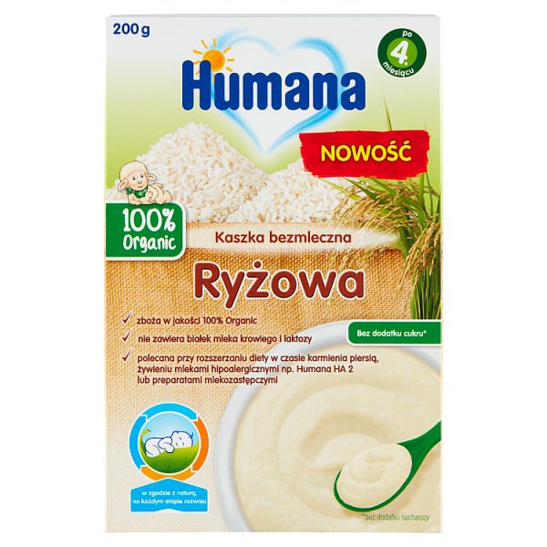 Humana 100% Organic Kaszka bezmleczna ryżowa po 4. miesiącu 200 g
