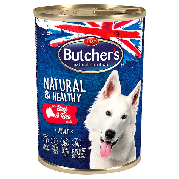 Butcher&#039;s Natural &amp; Healthy Karma dla dorosłych psów pasztet z wołowiną i ryżem 390 g