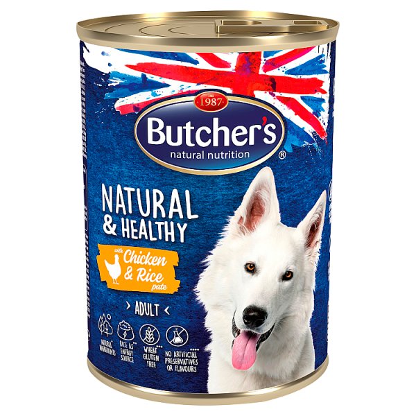 Butcher&#039;s Natural &amp; Healthy Karma dla dorosłych psów pasztet z kurczakiem i ryżem 390 g