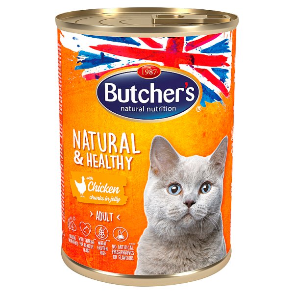 Butcher&#039;s Natural&amp;Healthy Karma dla dorosłych kotów kawałki w galaretce z kurczakiem 400 g