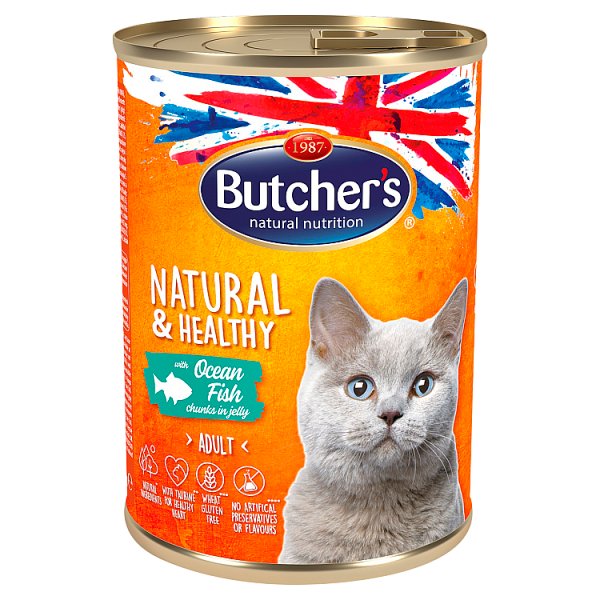 Butcher&#039;s Natural&amp;Healthy Karma dla dorosłych kotów kawałki w galaretce z rybą morską 400 g