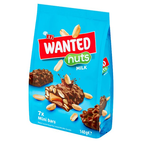 Eti Wanted Baton nugatowy z orzeszkami ziemnymi i karmelem pokryty czekoladą mleczną 140 g