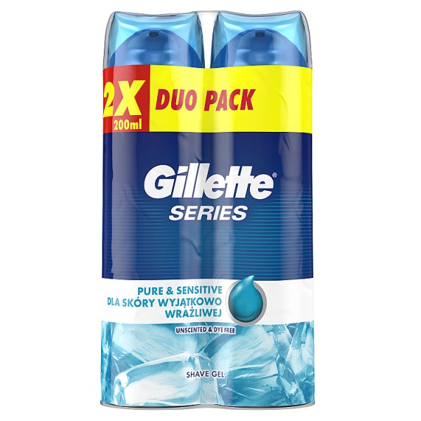 Gillette Series Pure &amp; Sensitive Żel do golenia 2x200 ml