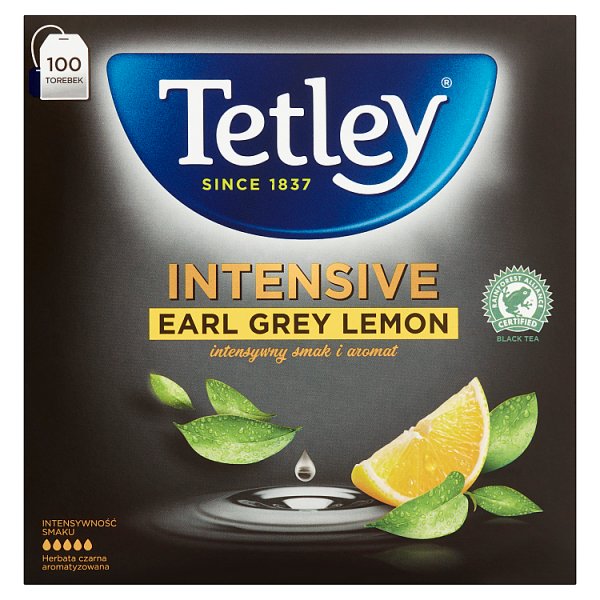 Tetley Intensive Earl Grey Lemon Herbata czarna aromatyzowana 200 g (100 x 2 g)