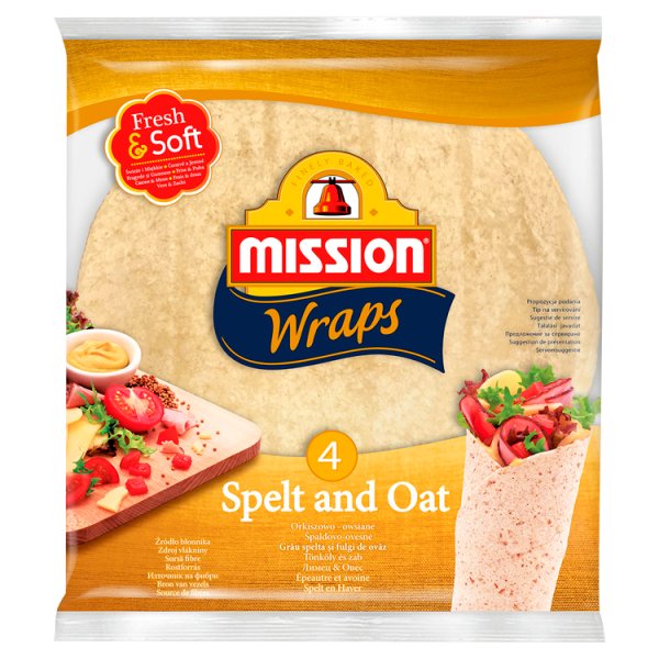 Mission Wraps Tortille z mąki pszennej orkiszowo-owsiane 245 g (4 sztuki)