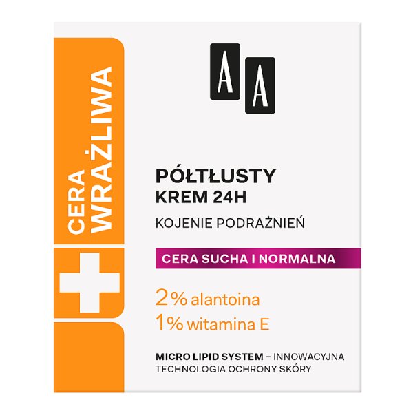 AA Cera Wrażliwa krem półtłusty do każdego rodzaju cery 24h - bezzapachowy 50 ml