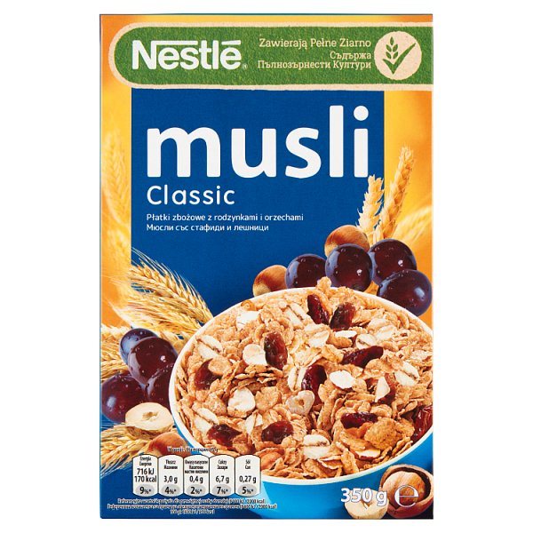 Nestlé Musli Classic Płatki zbożowe z rodzynkami i orzechami 350 g