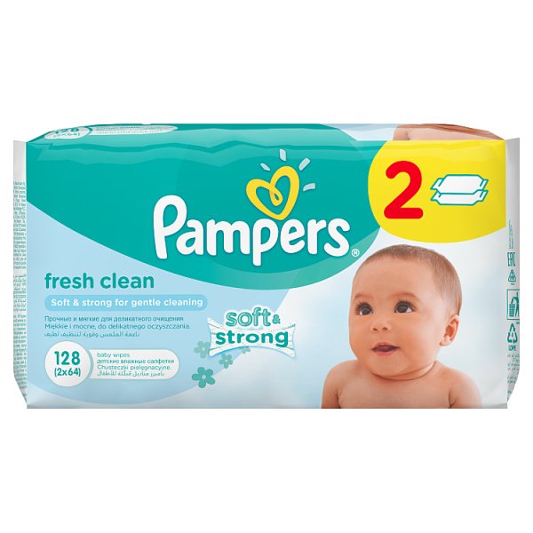 Pampers Fresh Clean Chusteczki dla niemowląt, 2 x 64 sztuki