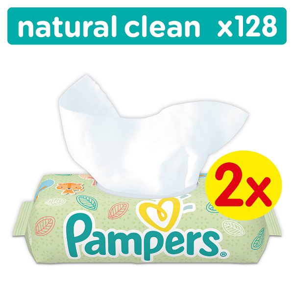 Pampers Natural Clean chusteczki dla niemowląt 2 x 64 sztuki