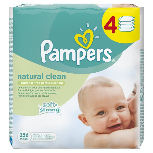 Pampers Natural Clean chusteczki dla niemowląt 4 x 64 sztuki