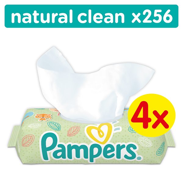 Pampers Natural Clean Bezzapachowe Chusteczki 4x64 sztuki