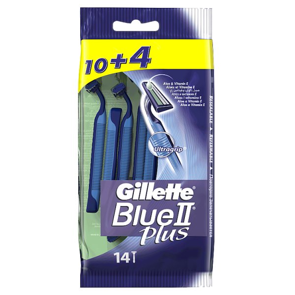 Gillette Blue II Plus Chromium Jednorazowe Maszynki Do Golenia Dla Mężczyzn, 10+4 sztuk